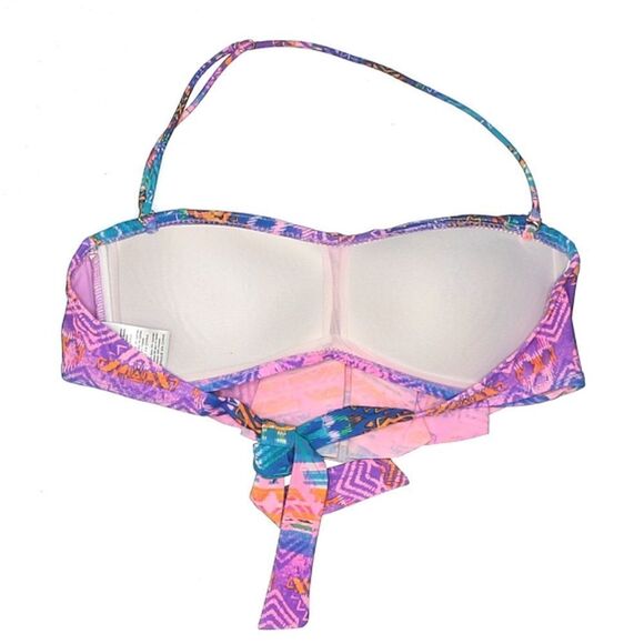 🌺 Jessica Simpson Flounce Bandeau Bright Boho Print Bikini Top Size M - Picture 2 of 9